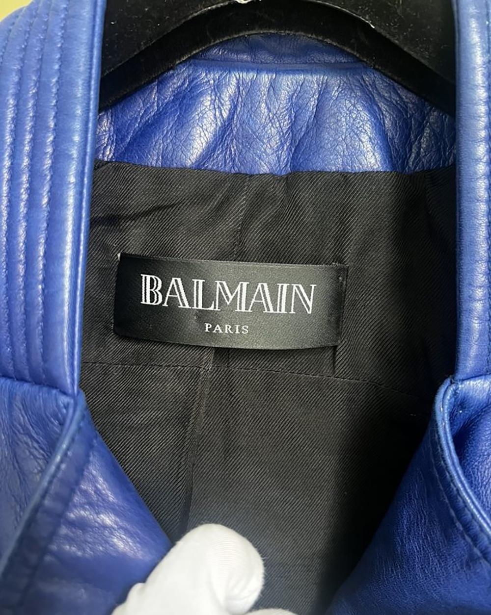 Balmain Royal Blue Leather Biker Jacket 5