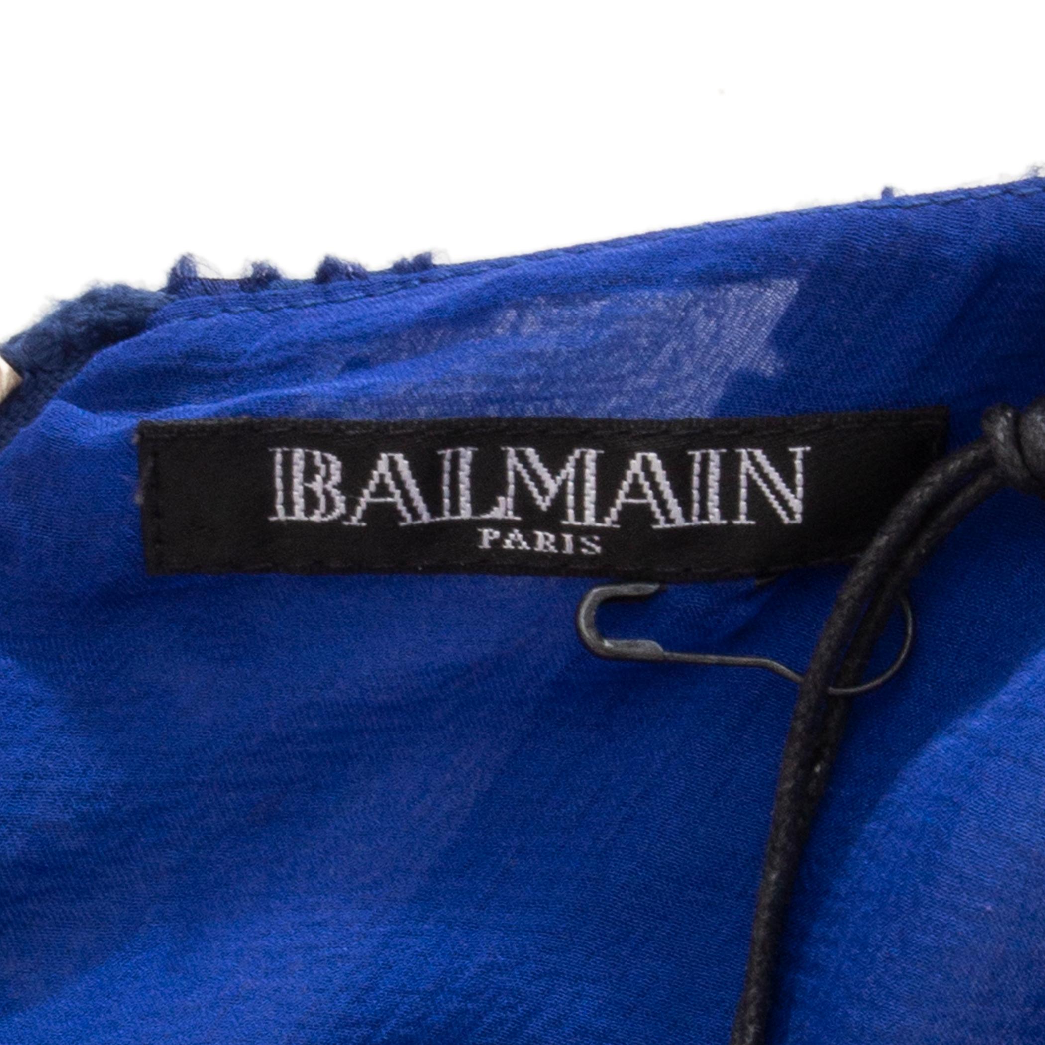 Blue BALMAIN royal blue viscose DEVORE MINI Dress 38