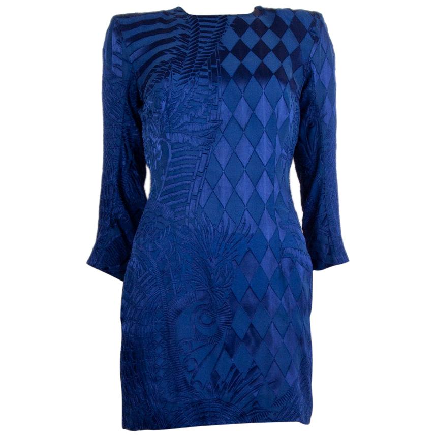 BALMAIN royal blue viscose DEVORE MINI Dress 38