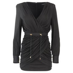 Balmain Ruched Jersey Wrap Effect Mini Dress Fr 36 Uk 8