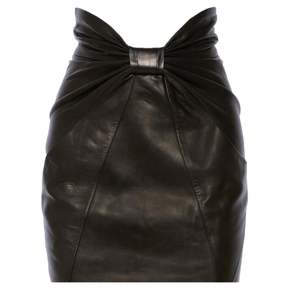 Balmain Ruched Leather Mini Skirt at 1stDibs