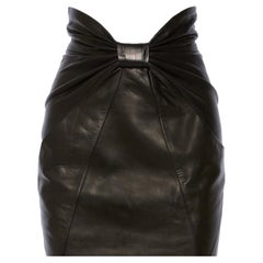 Balmain Ruched Leather Mini Skirt 