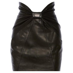 Balmain Ruched Leather Mini Skirt