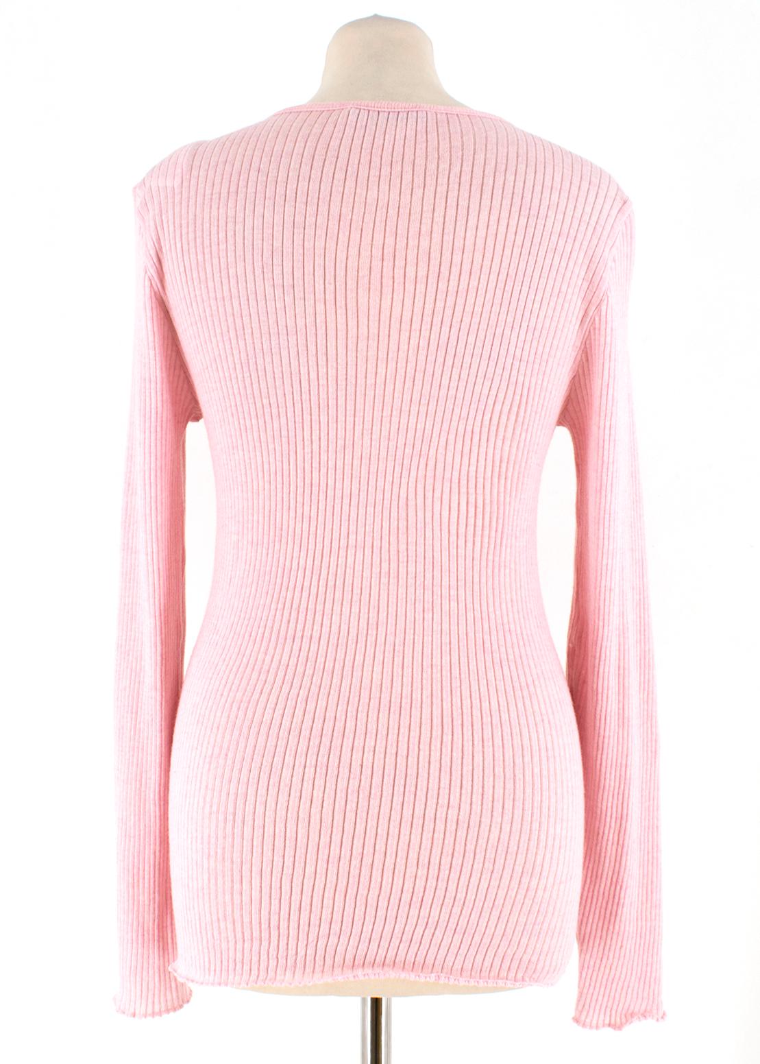 Pink Balmain ruffle-neck ribbed-wool top US 6 For Sale