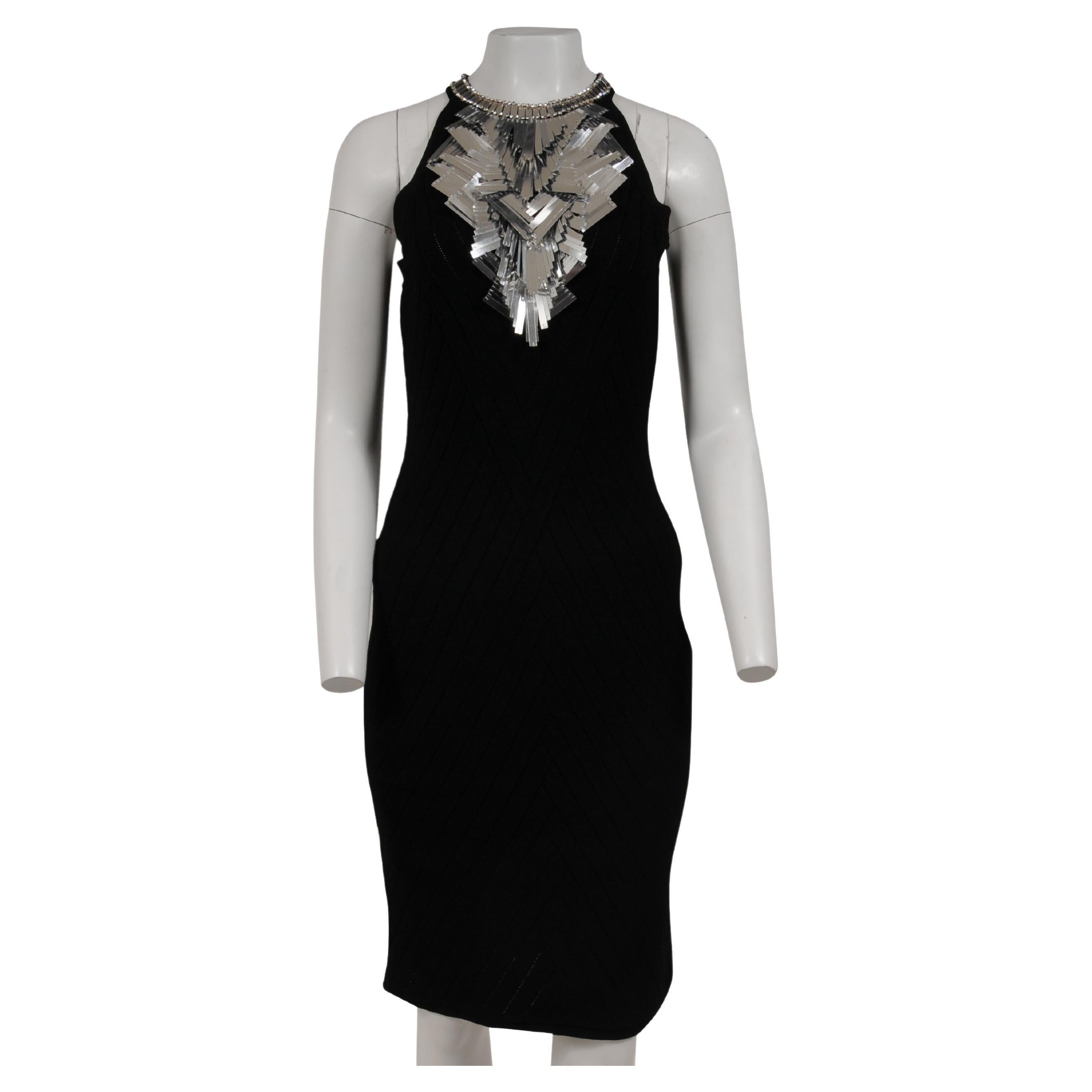 Balmain Runway Robe en maille miroir embellie Medium IT 42 Noir Mélange de viscose