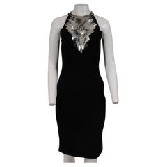 Balmain Runway Robe en maille miroir embellie Medium IT 42 Noir Mélange de viscose