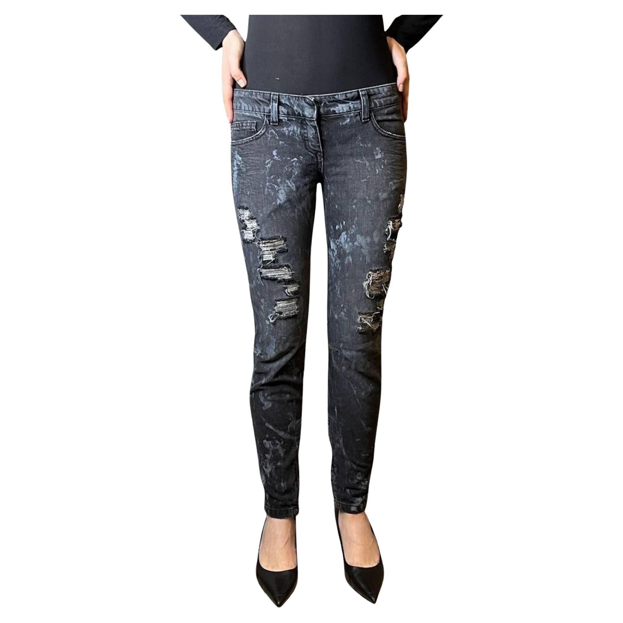 Balmain Runway Grey Distressed Skinny Jeans, SS 2009  For Sale