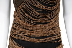 Balmain Runway Mini Dress Size 40 Black Shinny Glitter Gold Fringe Viscose