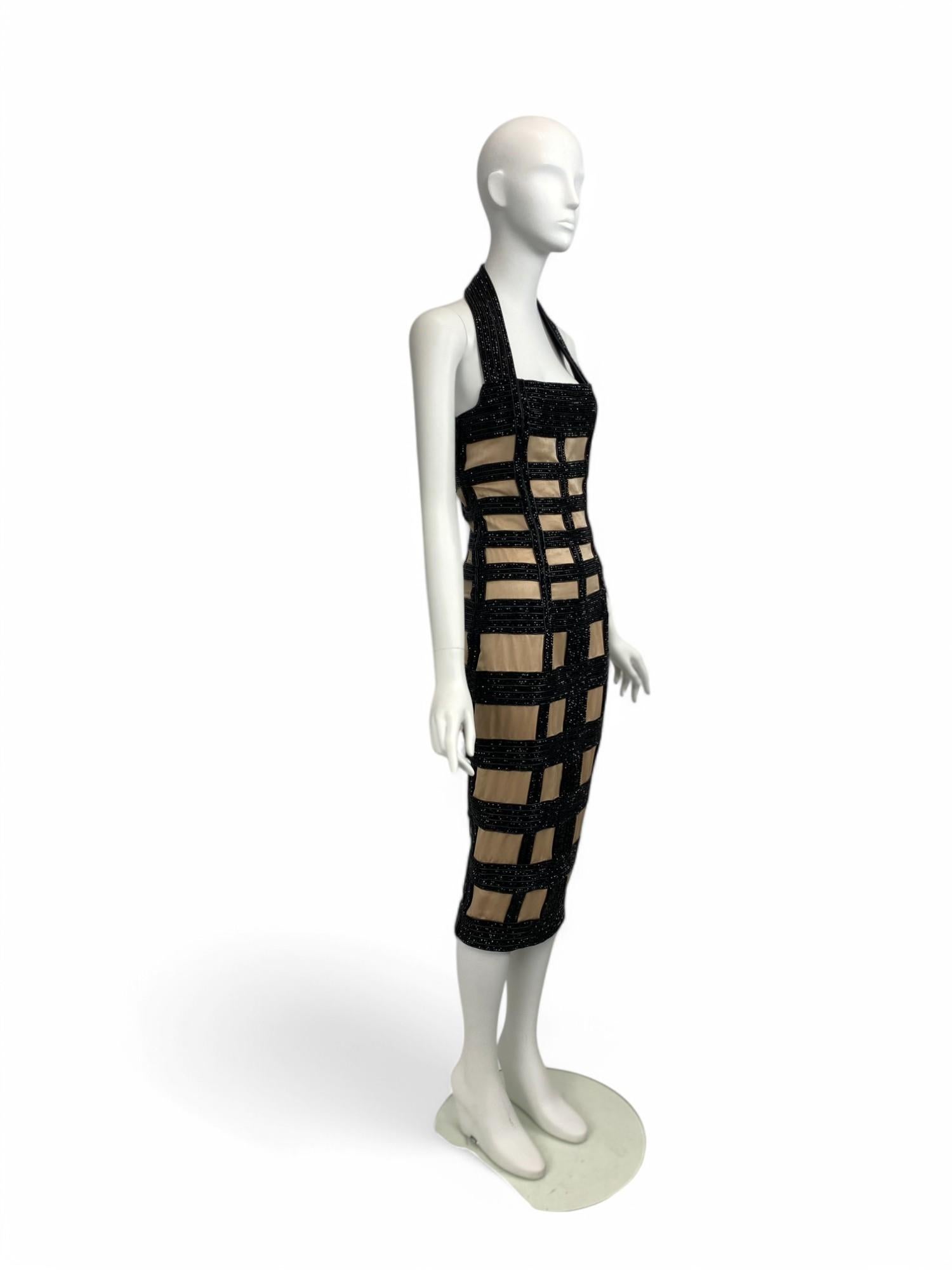 Balmain S/S 2015 Beaded Windowpane Dress NWT (Sz: 36 Fr) In Excellent Condition For Sale In West Hartford, CT
