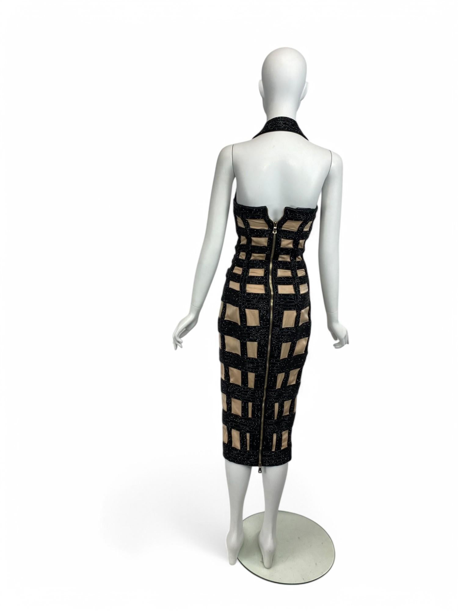 Women's Balmain S/S 2015 Beaded Windowpane Dress NWT (Sz: 36 Fr) For Sale