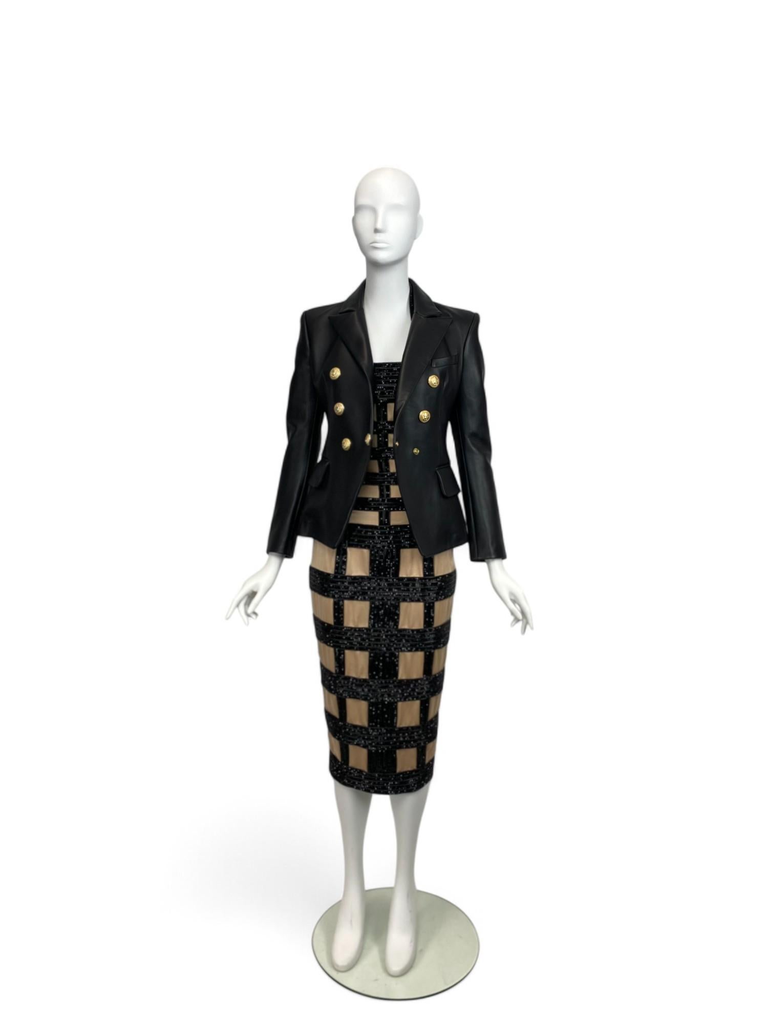 Balmain S/S 2015 Beaded Windowpane Dress NWT (Sz: 36 Fr) For Sale 1