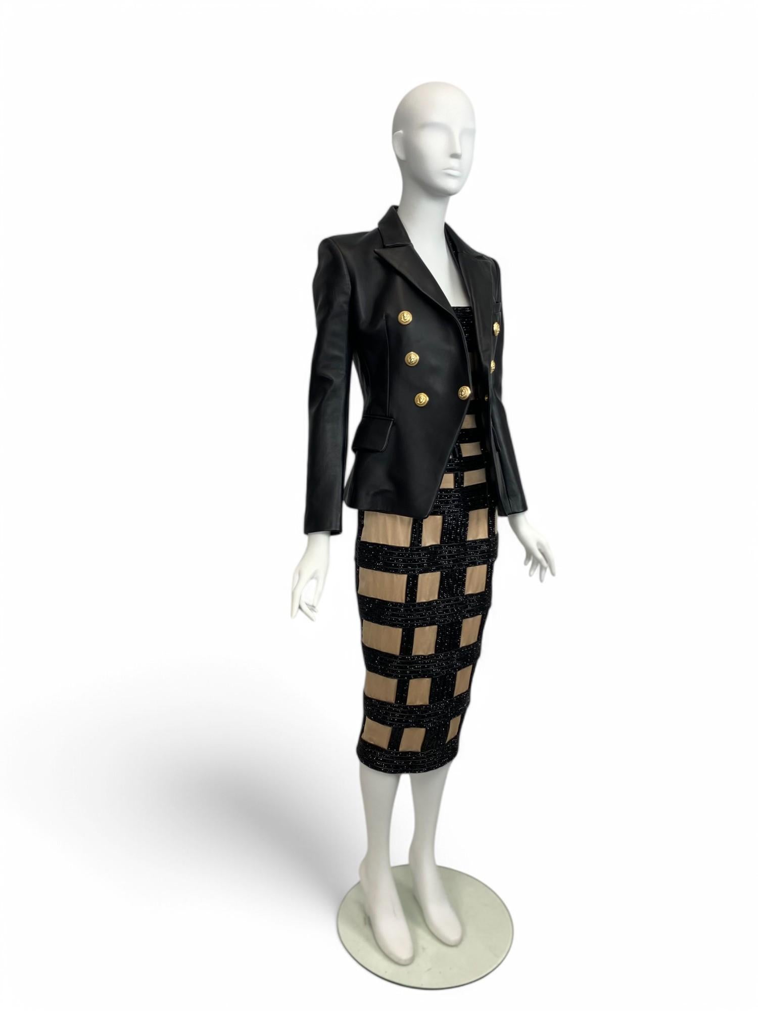 Balmain S/S 2015 Beaded Windowpane Dress NWT (Sz: 36 Fr) For Sale 2