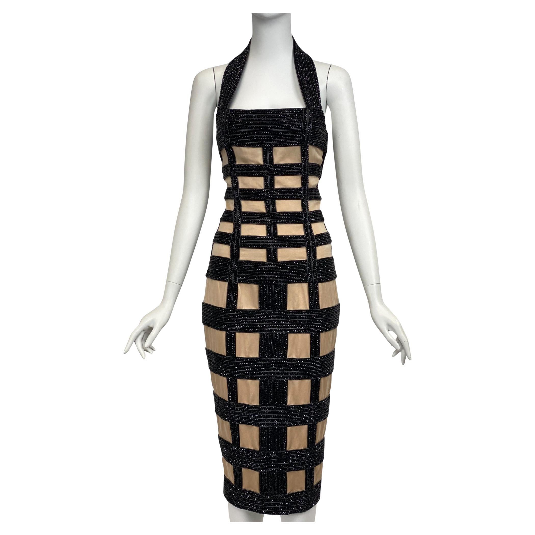 Balmain S/S 2015 Beaded Windowpane Dress NWT (Sz: 36 Fr) For Sale