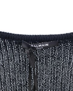 Balmain Sailor Style Knitted Striped Dress in Navy Blue Polyamide