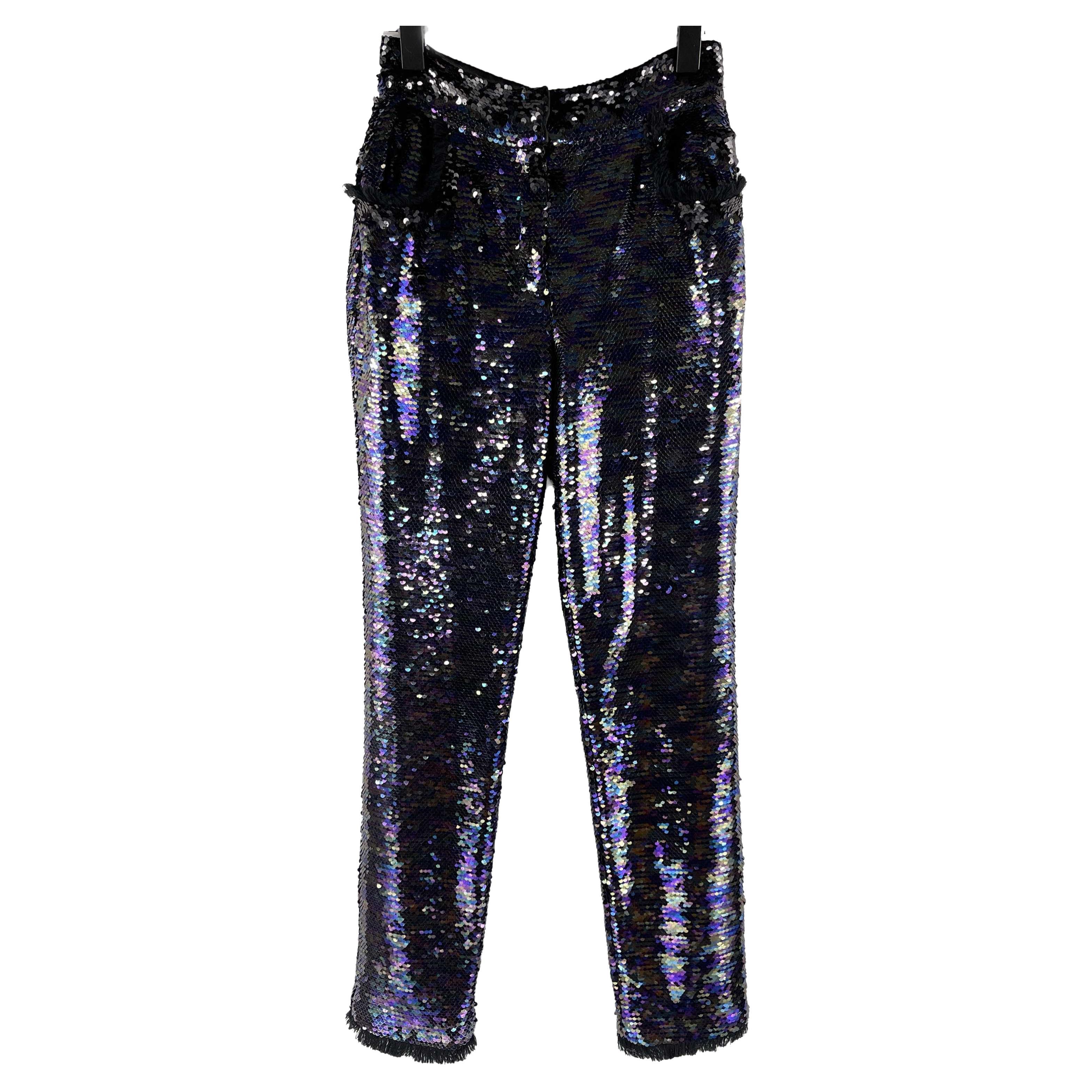 Balmain - Sequin Embellished Fringe Trim Purple Pants - 34 US 4 - NEW For Sale