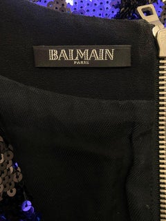 BALMAIN Sequined Leopard Print Mini Dress in Electric Blue & Black - Size FR 38