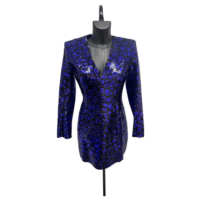 electric blue and black dress BALMAIN Sequined Leopard Print Mini in Fit:Extra Trim Dress length Women's dress socks Black Wedding Guest Dress