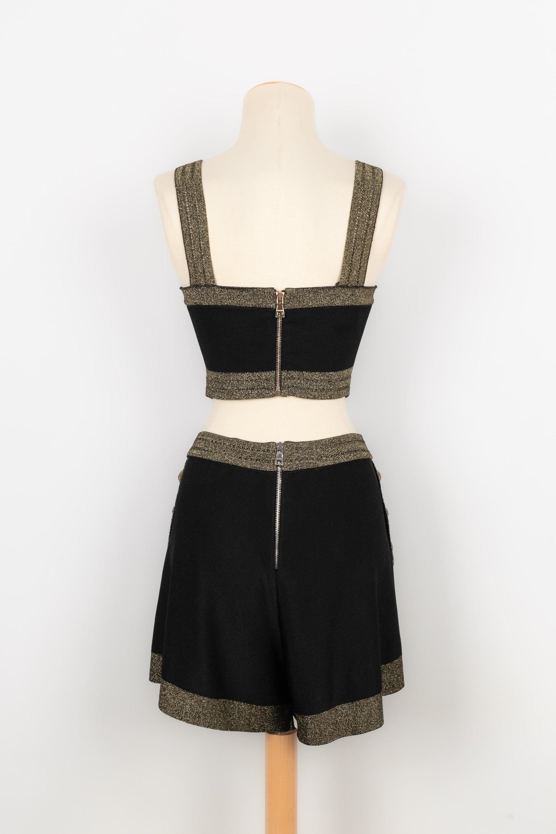 Balmain Set Composed of Shorts and a Black Top Edged with Golden In Excellent Condition For Sale In SAINT-OUEN-SUR-SEINE, FR