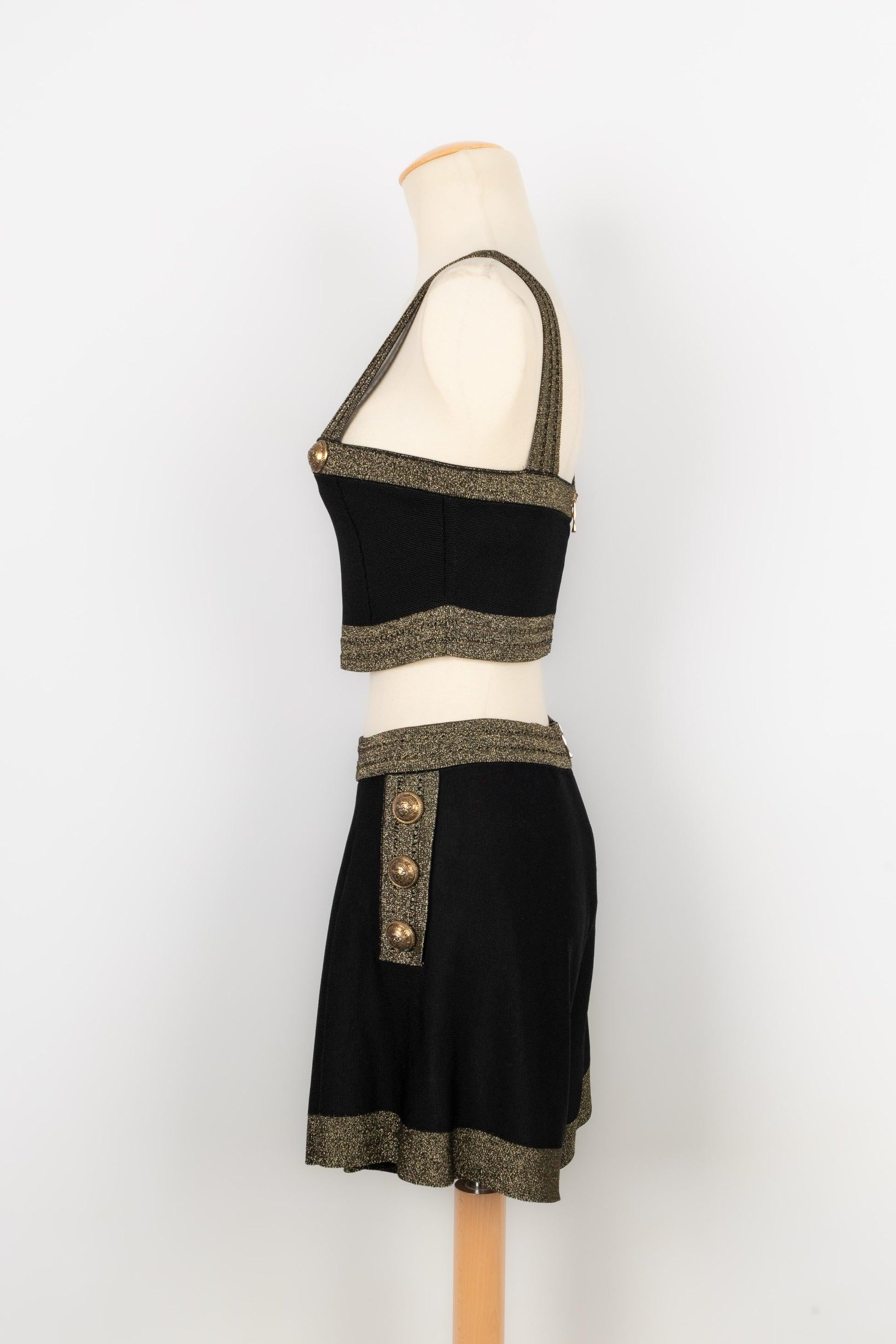 Women's Balmain Set Composed of Shorts and a Black Top Edged with Golden For Sale