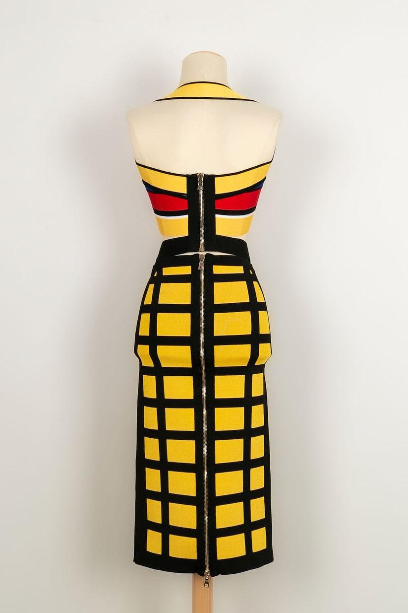 Balmain Set, Top and Skirt in Yellow and Black Stripes In Excellent Condition For Sale In SAINT-OUEN-SUR-SEINE, FR