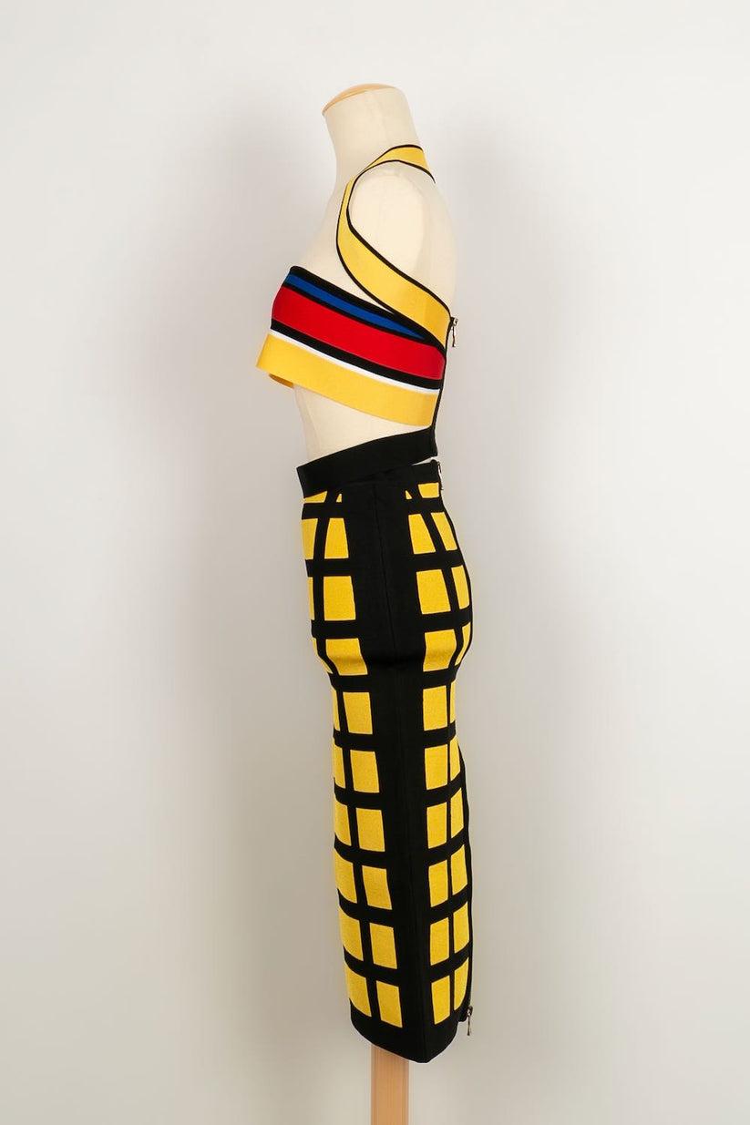 Women's Balmain Set, Top and Skirt in Yellow and Black Stripes For Sale