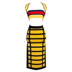 Set Balmain, top e gonna a strisce gialle e nere