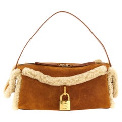 Balmain Shearling-Trimmed Suede Shoulder Bag — Brown