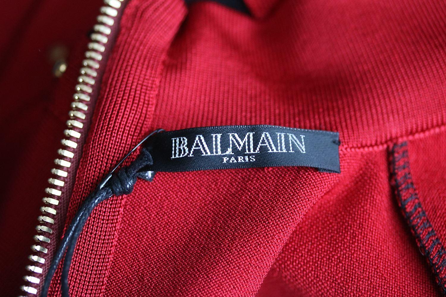 Red Balmain Sheer-Panel Mini Dress 