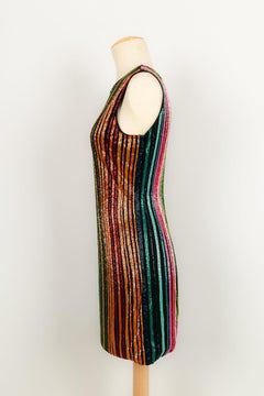 Balmain Short Sleeveless Dress Fully Sewn with Multicolored Beads
