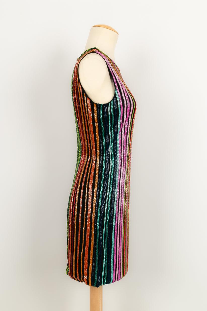 Women's Balmain Short Sleeveless Dress Fully Sewn with Multicolored Beads