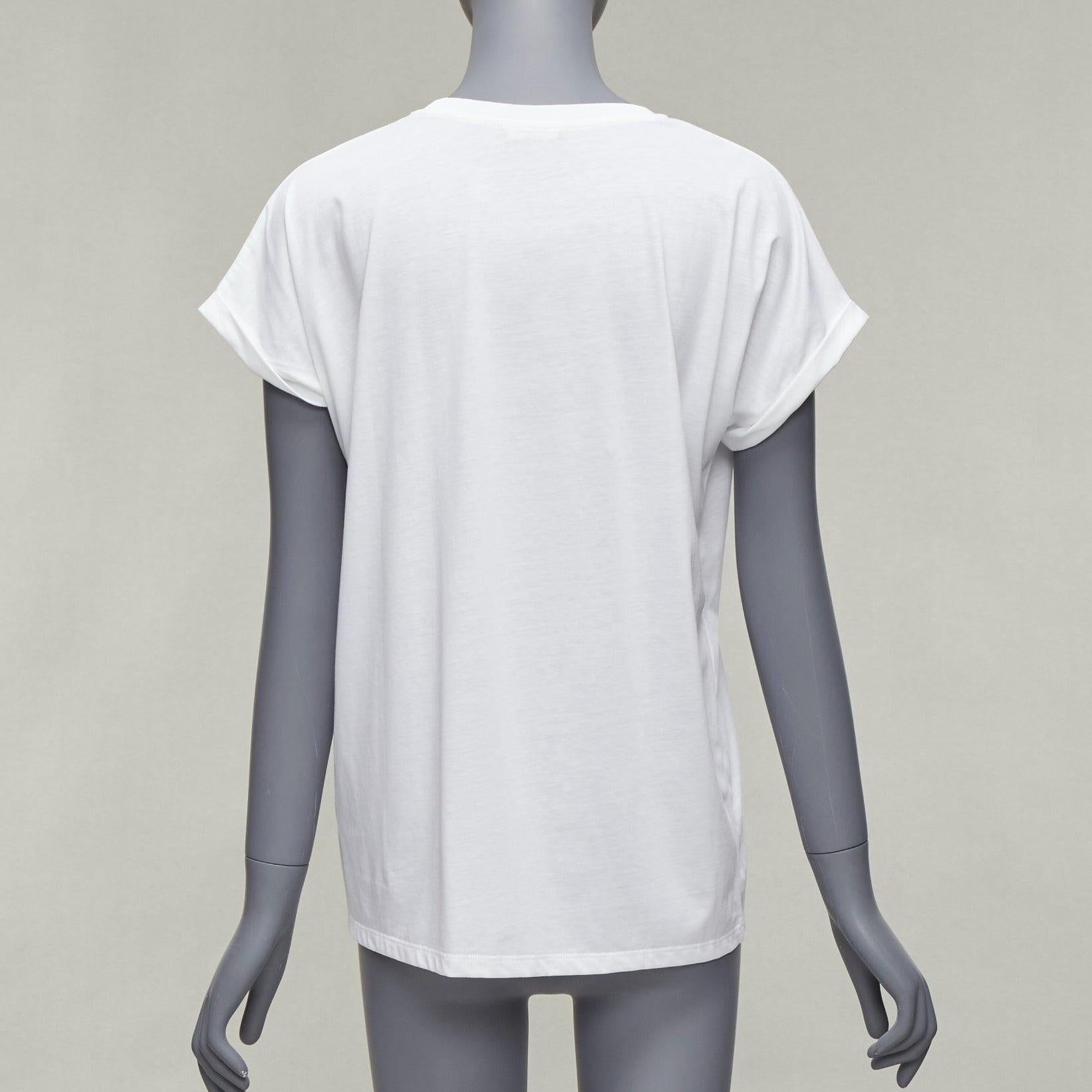 Women's BALMAIN signature logo print cuffed sleeves white cotton tshirt XXS For Sale