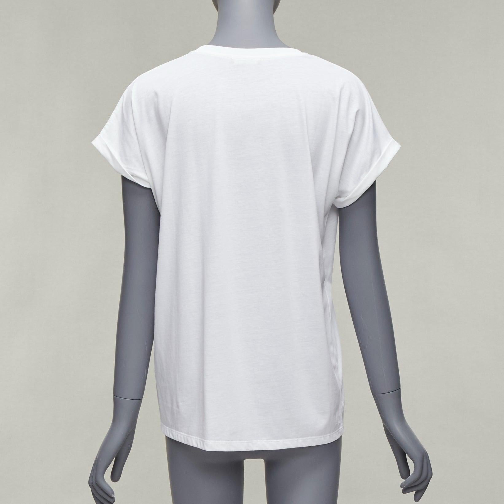 BALMAIN signature logo print cuffed sleeves white cotton tshirt XXS For Sale 1