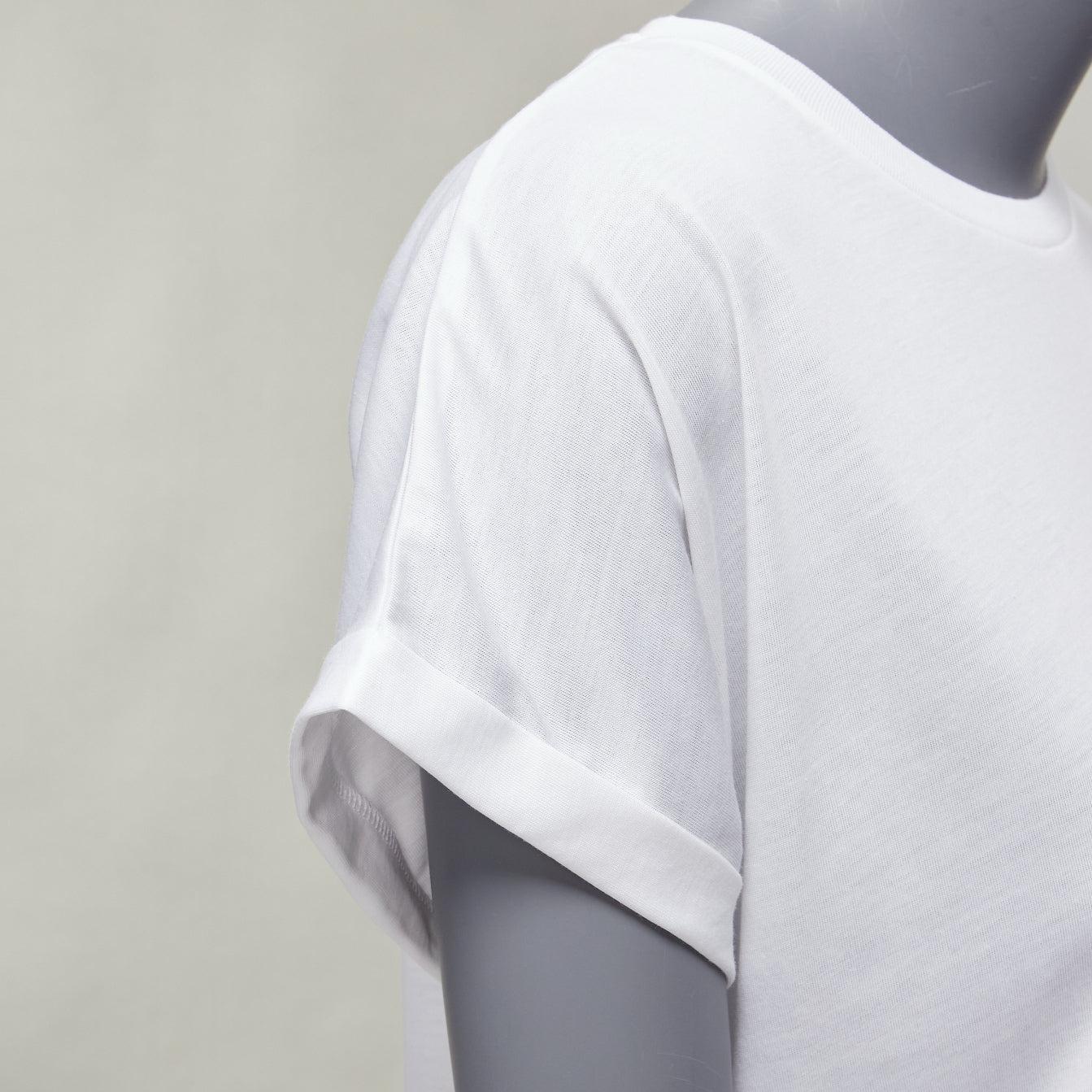 BALMAIN signature logo print cuffed sleeves white cotton tshirt XXS For Sale 2