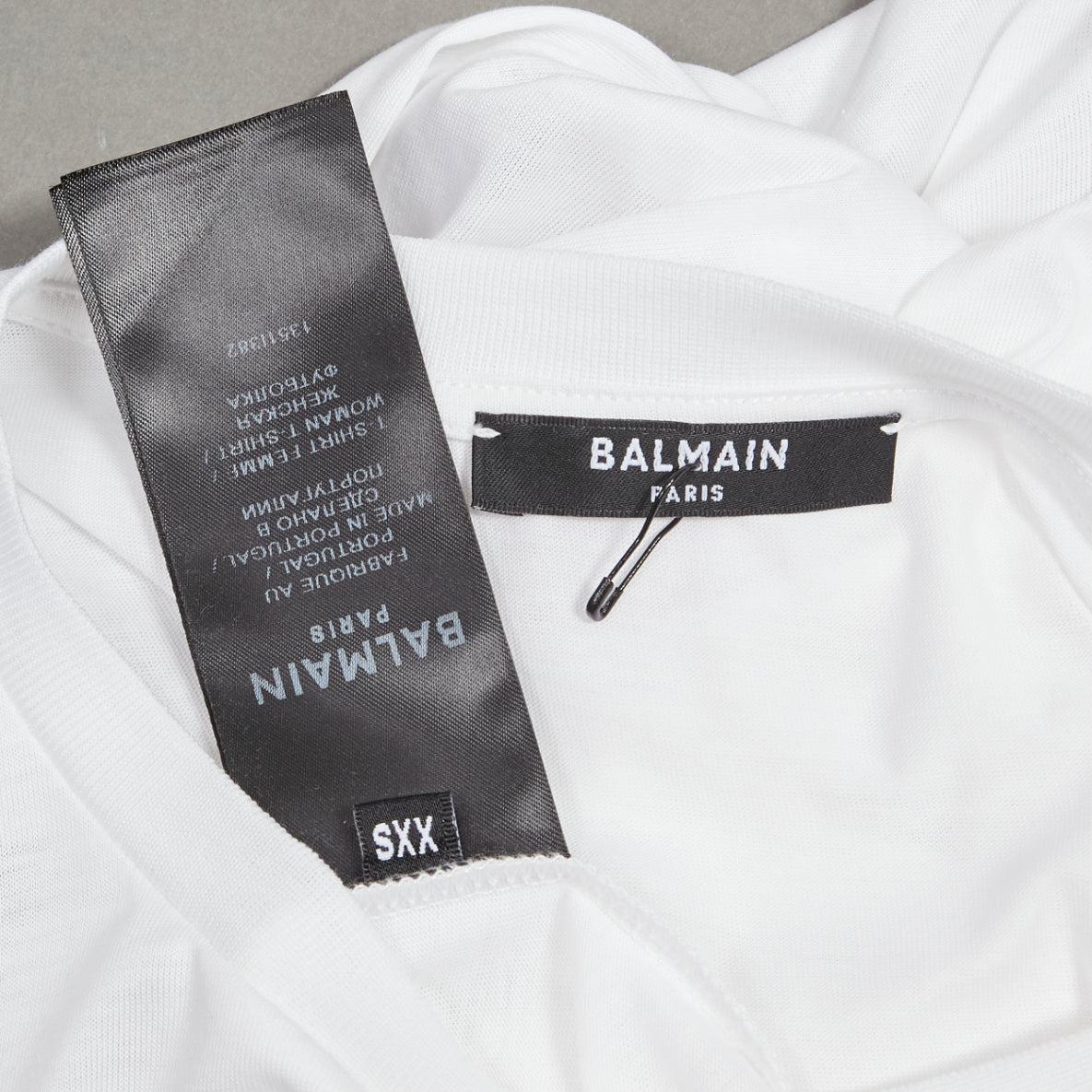 BALMAIN signature logo print cuffed sleeves white cotton tshirt XXS For Sale 4