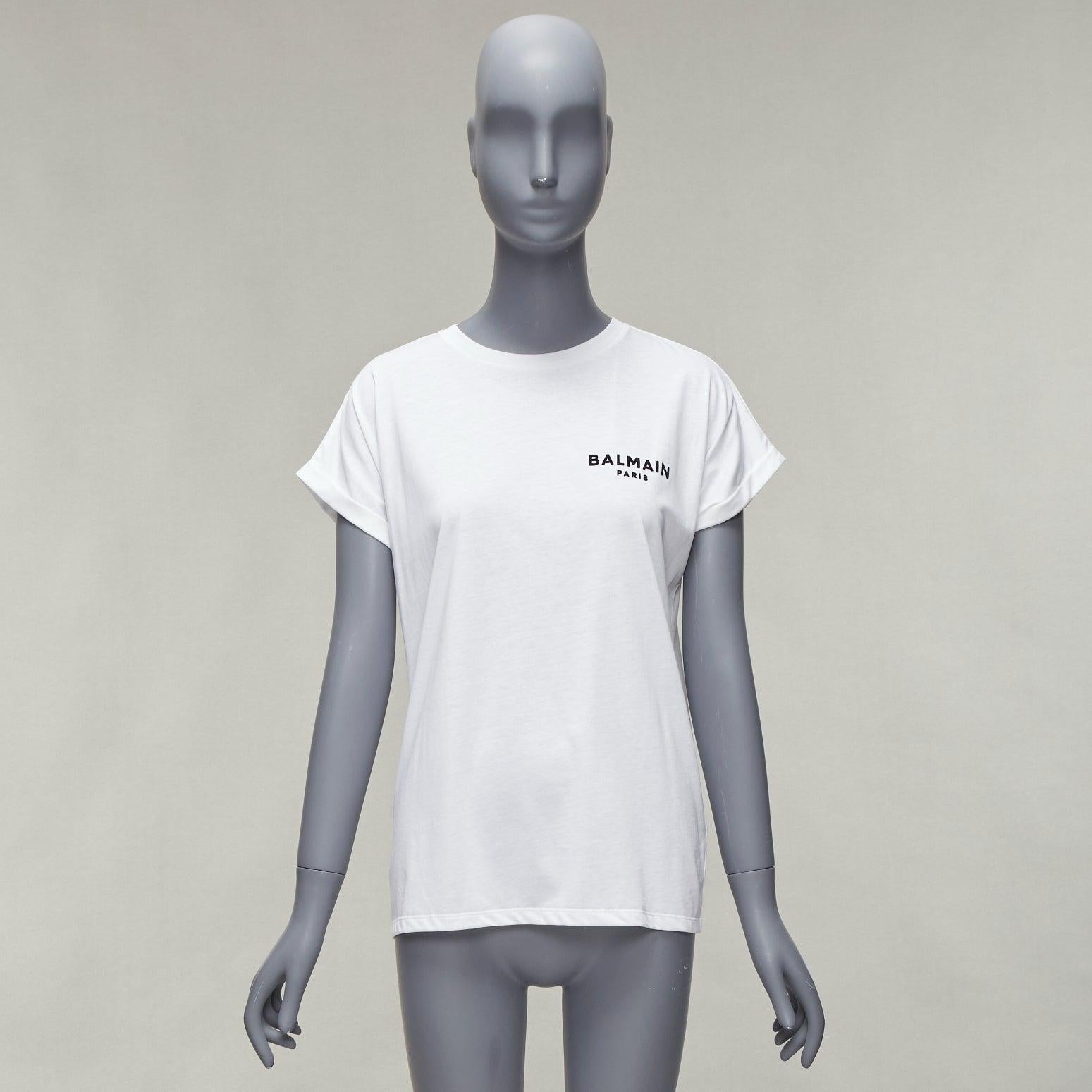 BALMAIN signature logo print cuffed sleeves white cotton tshirt XXS For Sale 4