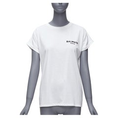 BALMAIN - T-shirt en coton blanc à manches bouffantes avec imprimé logo et signature XXS