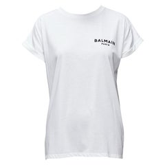 BALMAIN signature logo print cuffed sleeves white cotton tshirt XXS