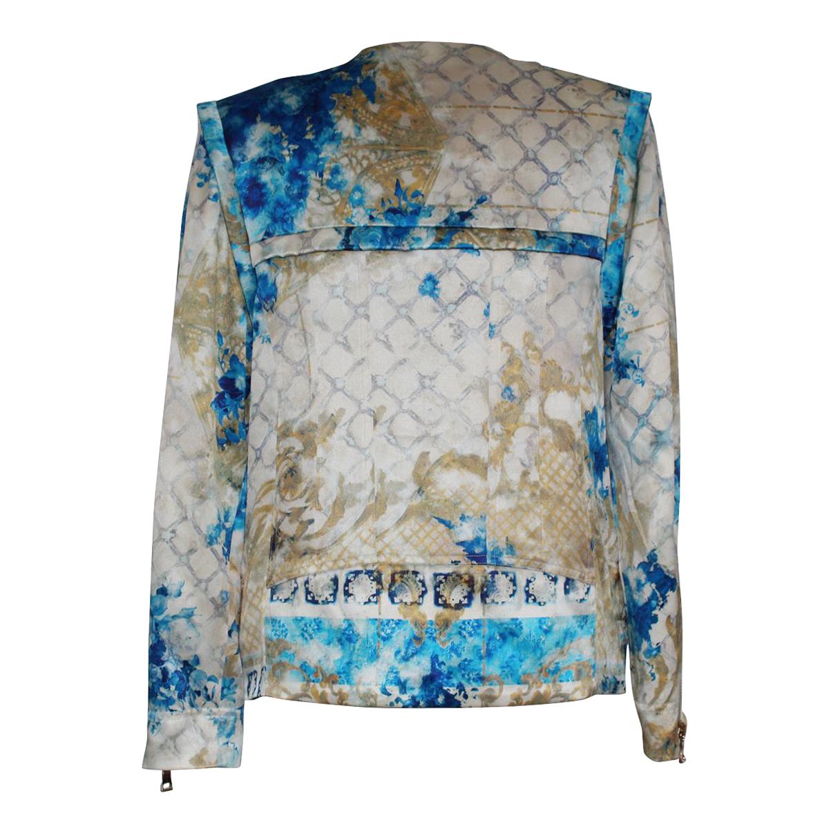 Amazing Balmain jacket
Silk
Gold, ivry and blue color
Fancy fabric
Side zip
Four pockets 
Lengt shoulder / hem cm 60 (23.6 inches)
Shoulder cm 40 (15.7 inches)
WORLDWIDE EXPRESS SHIPPING INCLUDED IN THE PRICE !