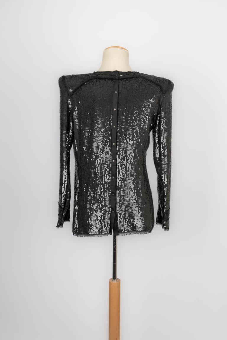Balmain Silk Long-sleeve Sequinned Top In Excellent Condition For Sale In SAINT-OUEN-SUR-SEINE, FR