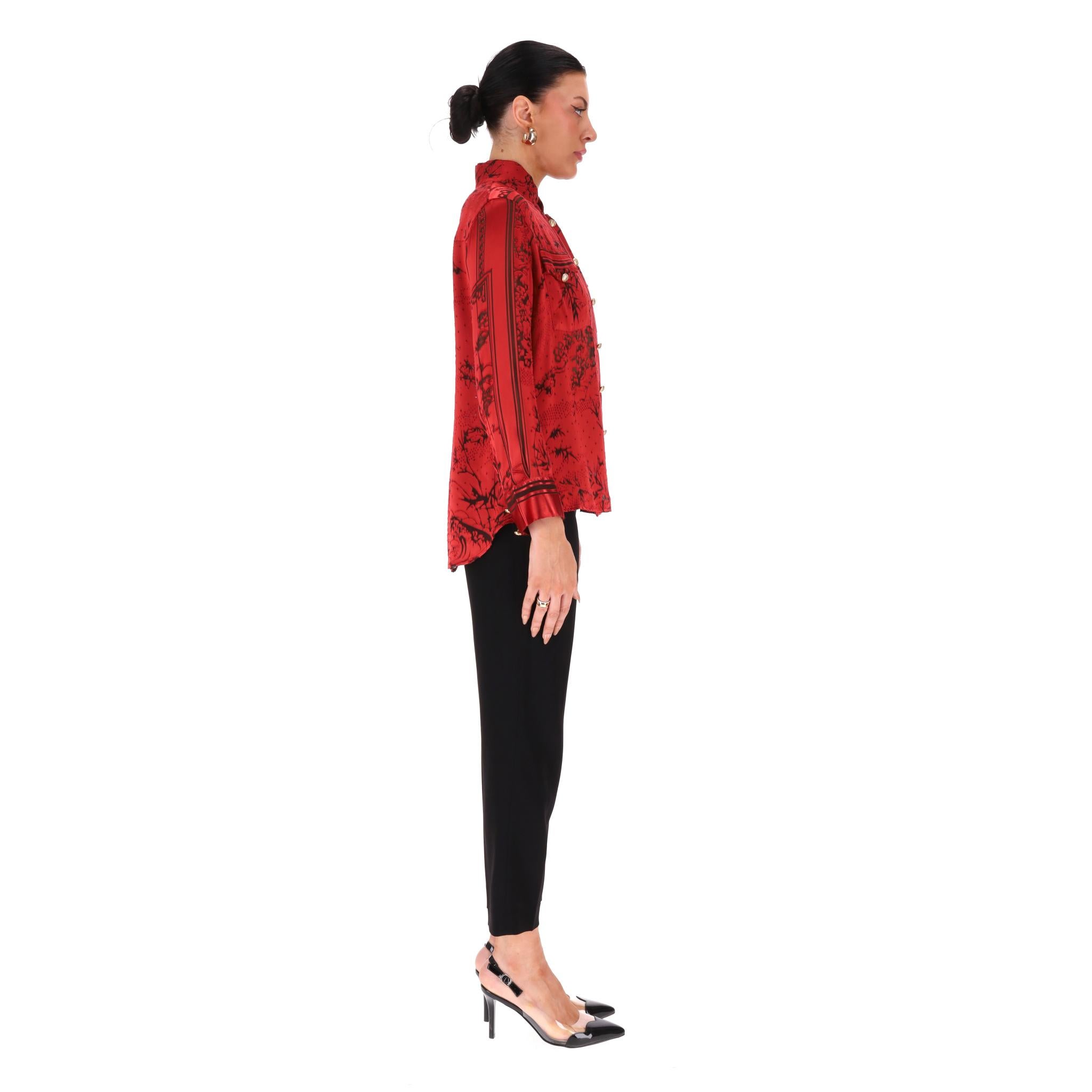 Rosso Camicia stampata in seta Balmain in vendita
