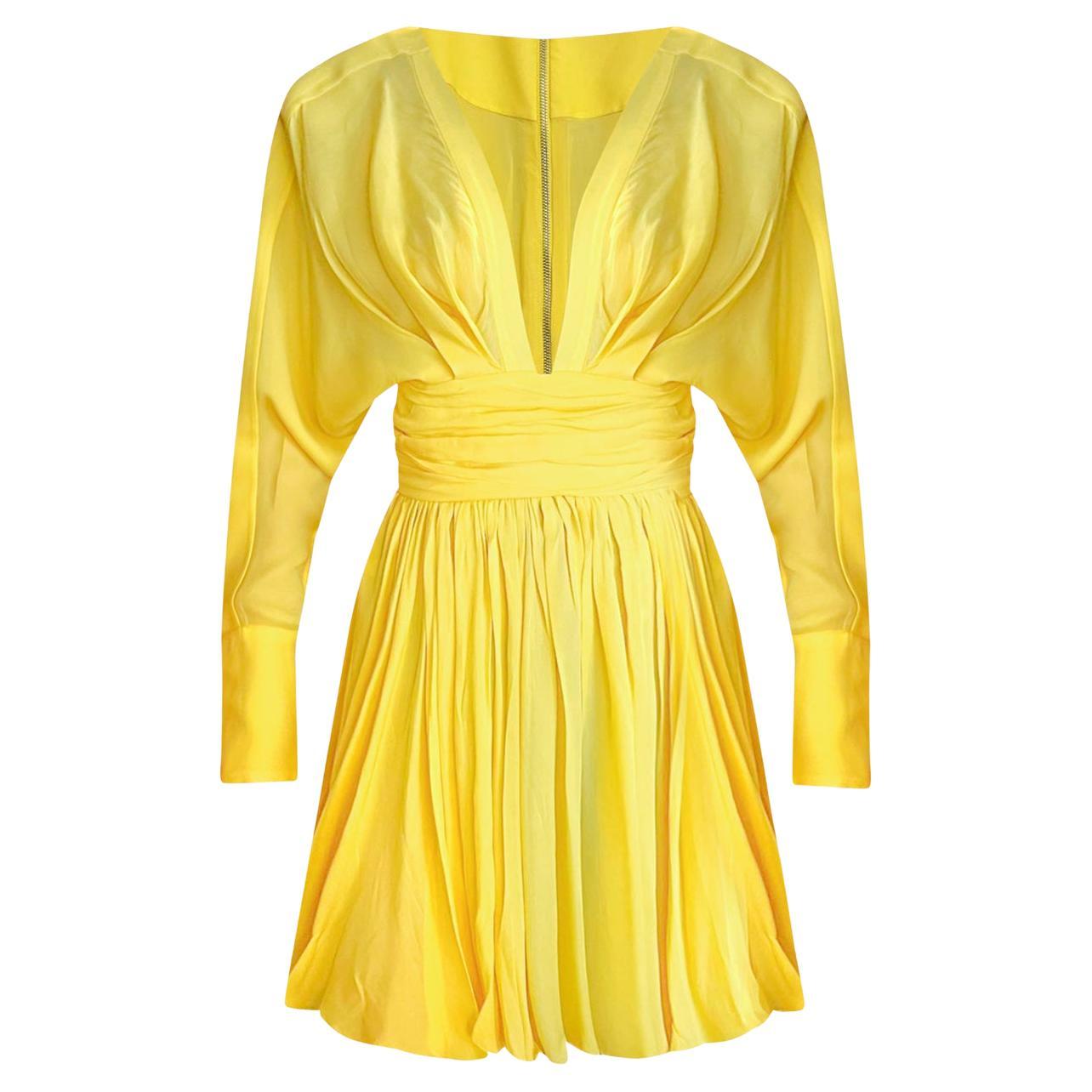 Balmain Yellow Quilted Leather Dress For Sale at 1stDibs