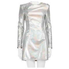 Balmain Silbernes holografisches Minikleid Größe S