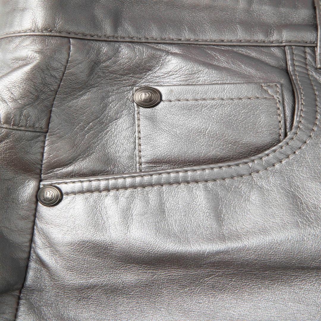 Argent Balmain Silver Leather A-Line Mini Skirt Size M en vente