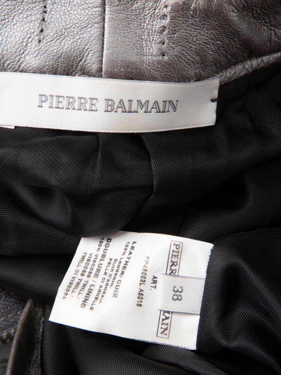 Balmain Silver Leather A-Line Mini Skirt Size M Excellent état - En vente à London, GB