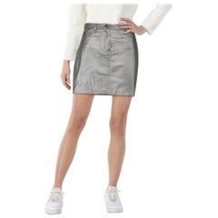 Balmain Silver Leather A-Line Mini Skirt Size M