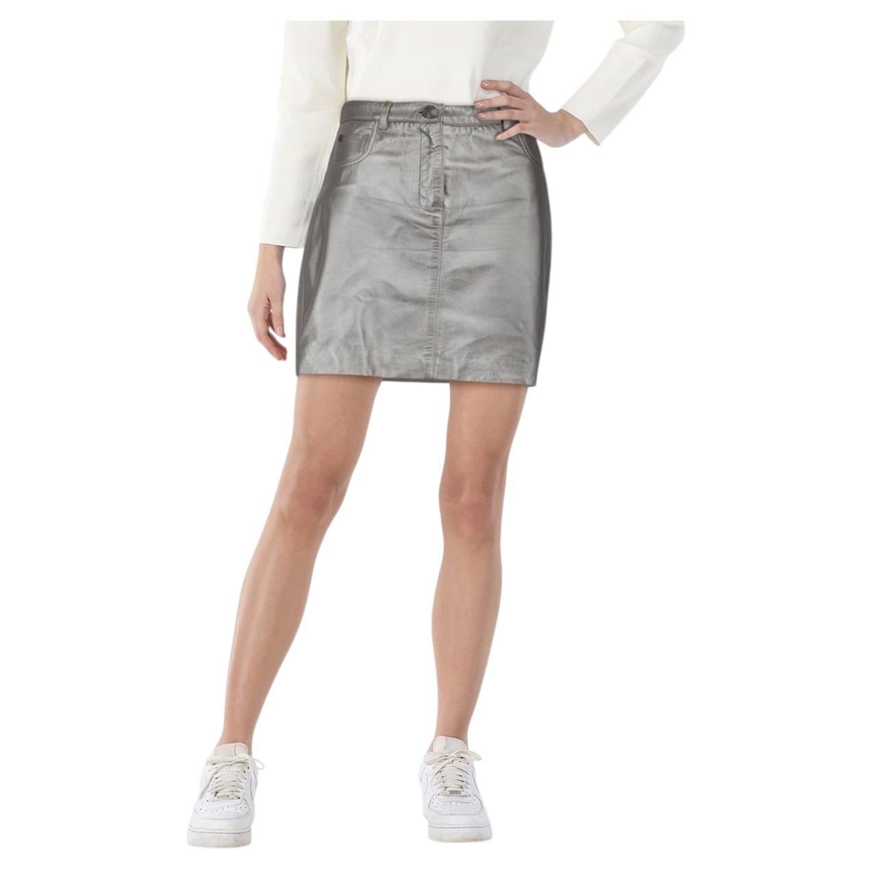 Balmain Silver Leather Fitted Mini Skirt Size M