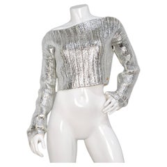 Balmain Silver Metallic Cropped Knit Sweater