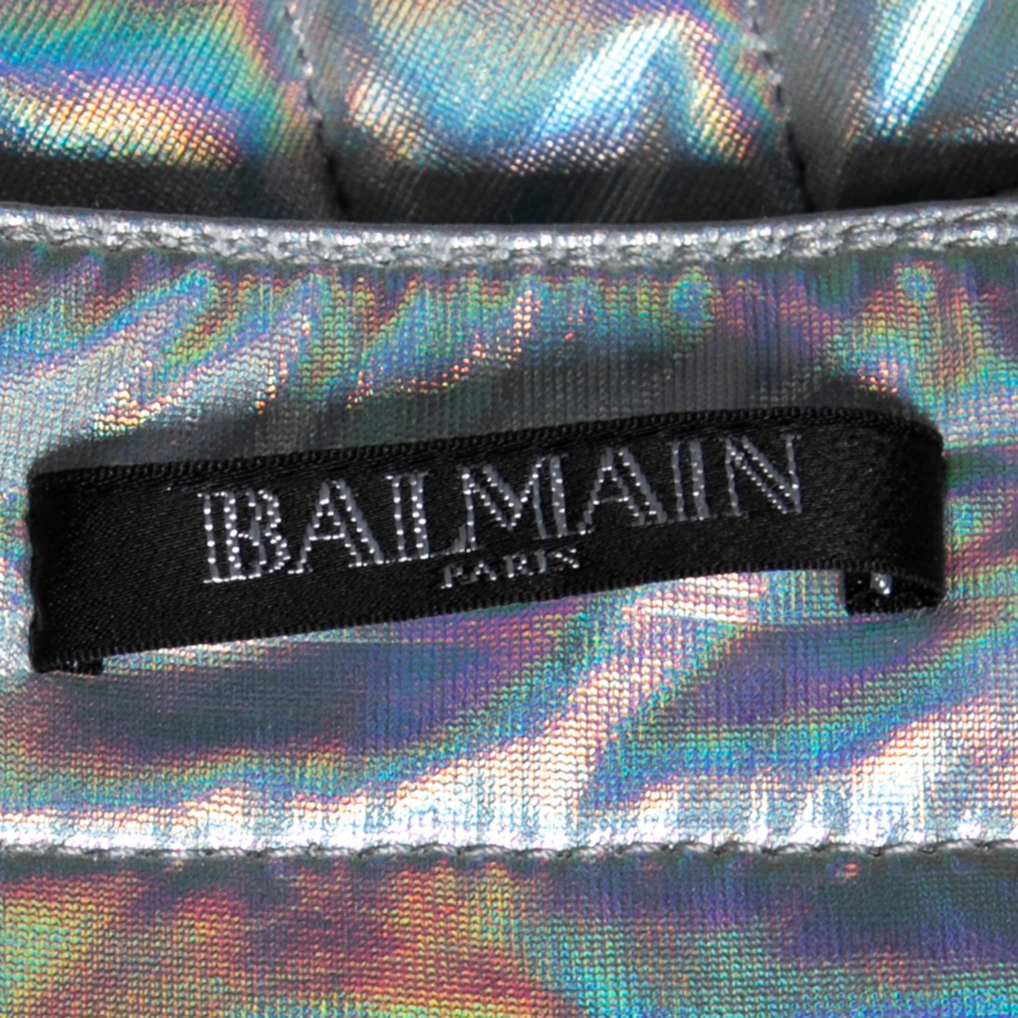 Women's Balmain Silver Quilted Mini Skirt L For Sale