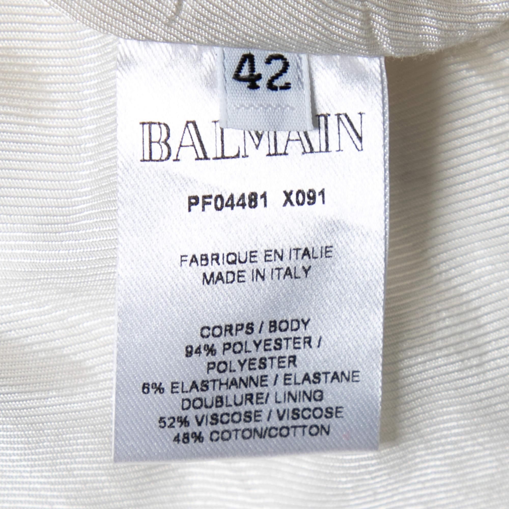 Balmain Silver Quilted Mini Skirt L For Sale 1