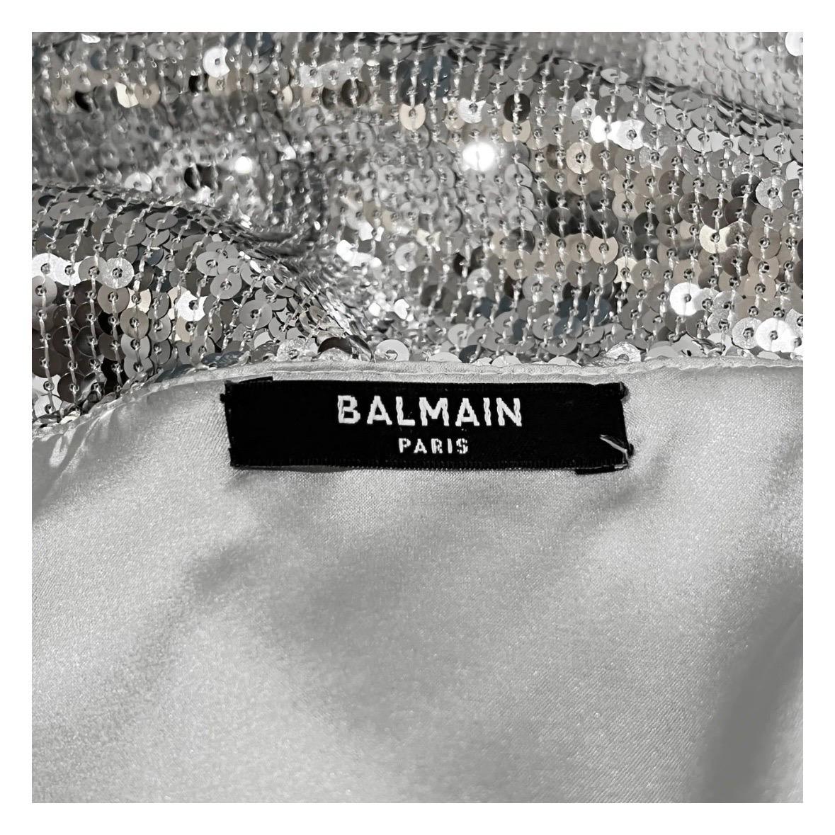 Balmain Silver Sequin Fringed Gown 1